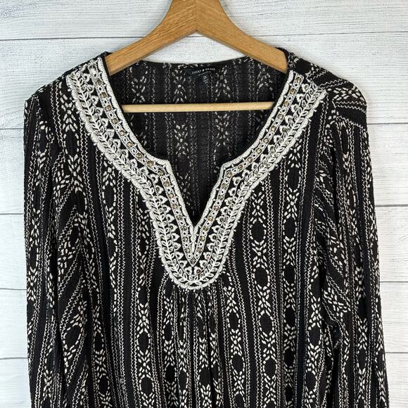 Lucky Brand Womens size 2X Embroidered Beaded Linen Geometric Boho Blouse - Picture 4 of 13